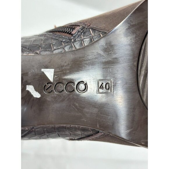 ECCO size 9 Mocha Leather SOLBJERG Dual Zip High Heels Ankle Boots - Picture 3 of 12